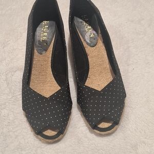 Lauren Ralph Lauren Black Espadrilles with White Dots